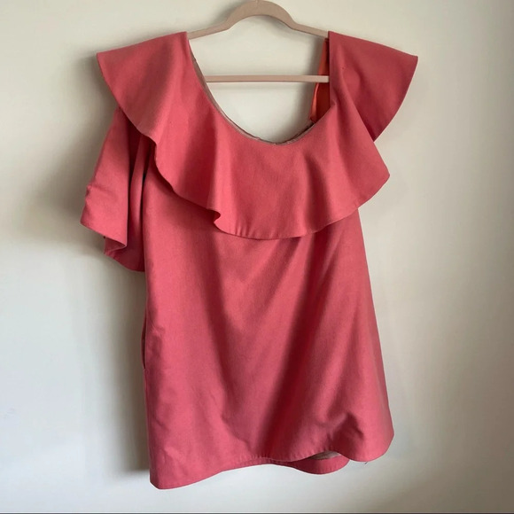 Paper London Pink Wool One Shoulder Ruffle Dress size 14 - Picture 7 of 8
